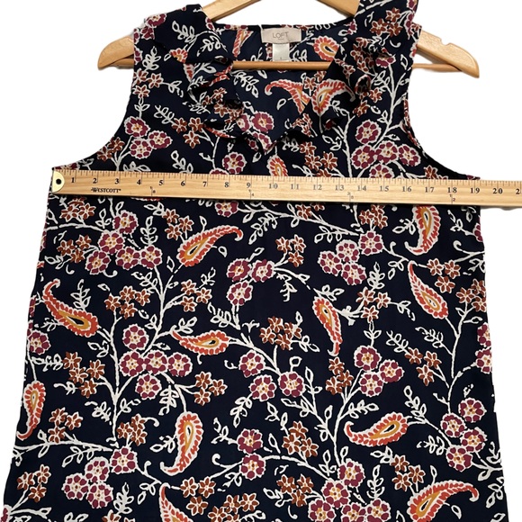 Loft Outlet, Sleeveless Top, Floral Tropical Pattern, Navy, Orange, Tan, Size:S - Picture 5 of 5